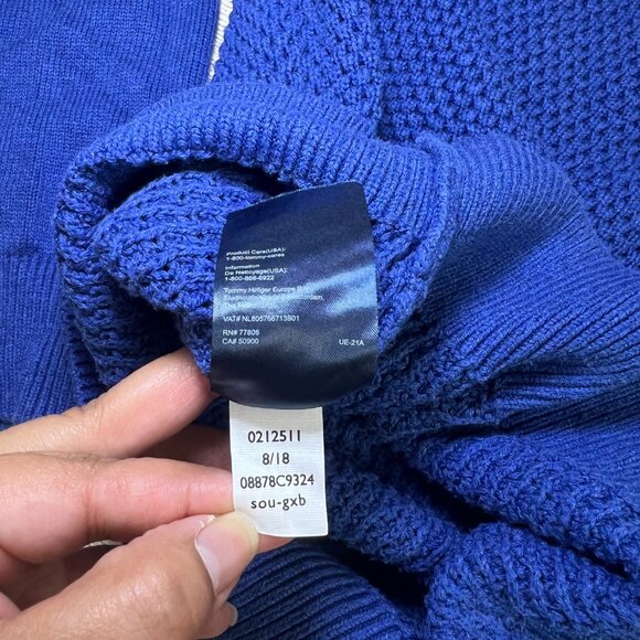 Men's Classic Tommy Hilfiger Blue Quarter Zip Cable Knit Sweater Size Large - Picture 3 of 14